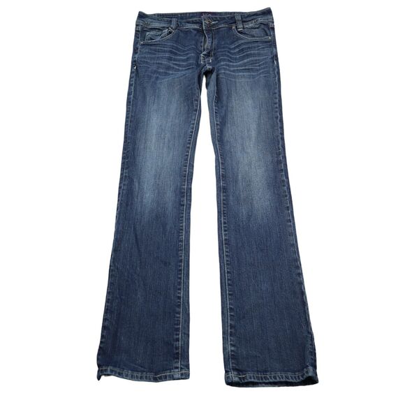 VGS Pants Womens 8 Blue Straight Mid Rise Stretch Button Dark Wash Denim Jeans - Picture 1 of 16